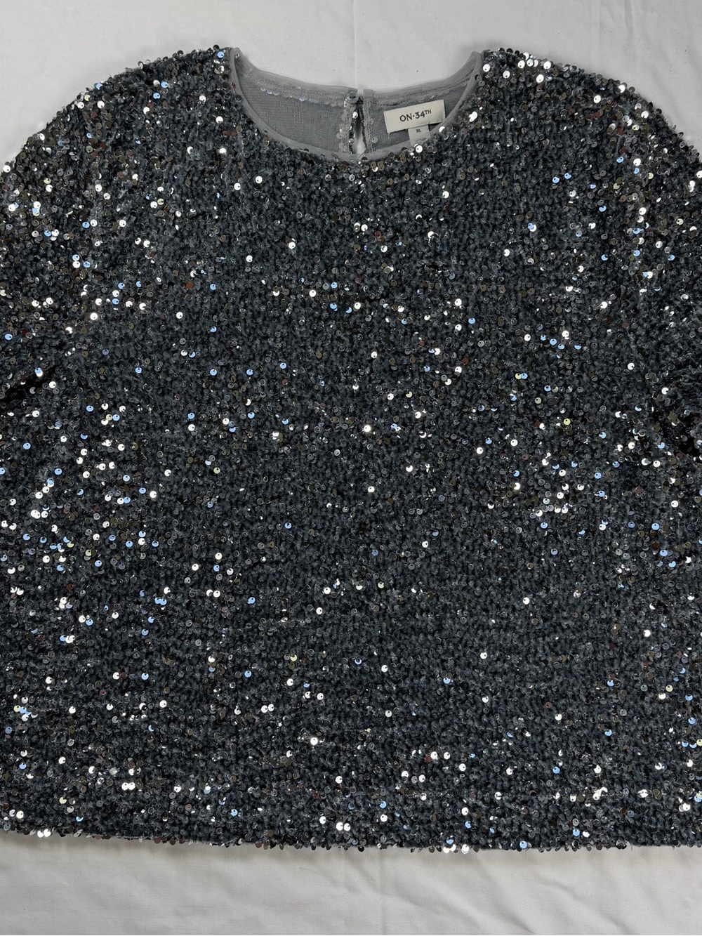 Sequined Crewneck Blouse - Charcoal Gray